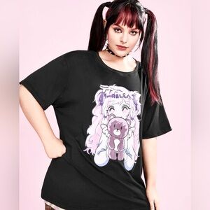 Sz 3XL ROMWE Anime Plus Figure & Bear Print Drop Shoulder Tee